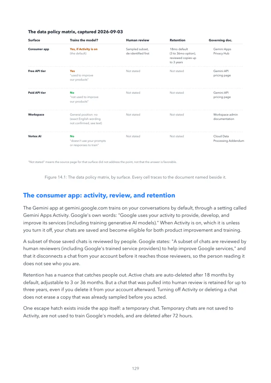 Gemini Made Crystal Clear, page 129: the data policy matrix, by surface