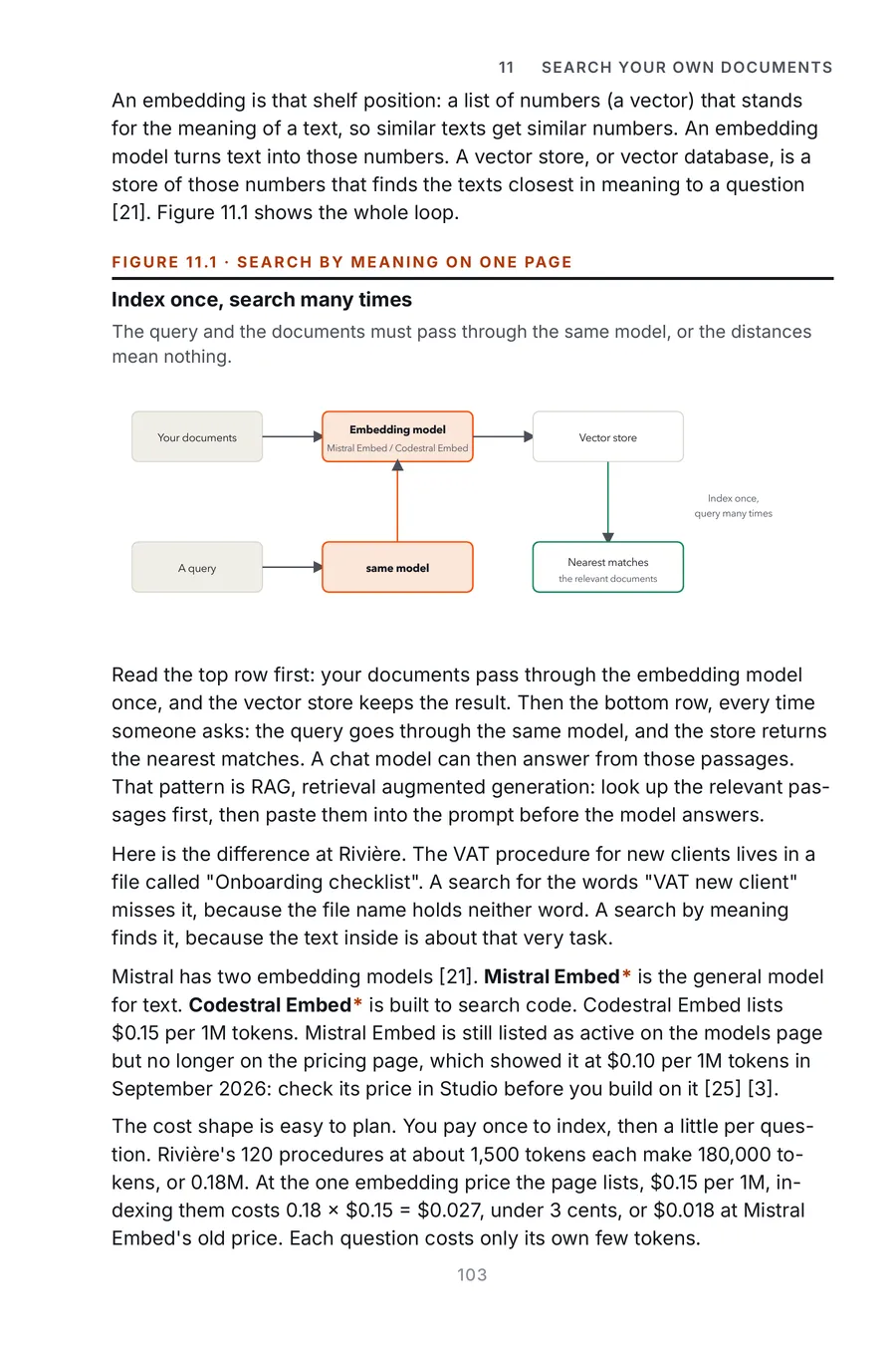 Mistral Made Crystal Clear, page 103: index once, search many times