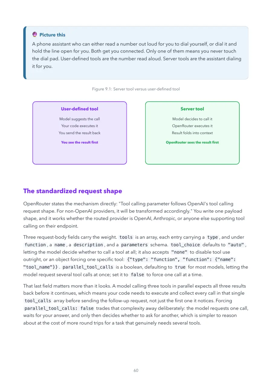 OpenRouter Made Crystal Clear, page 60: server tool versus user-defined tool
