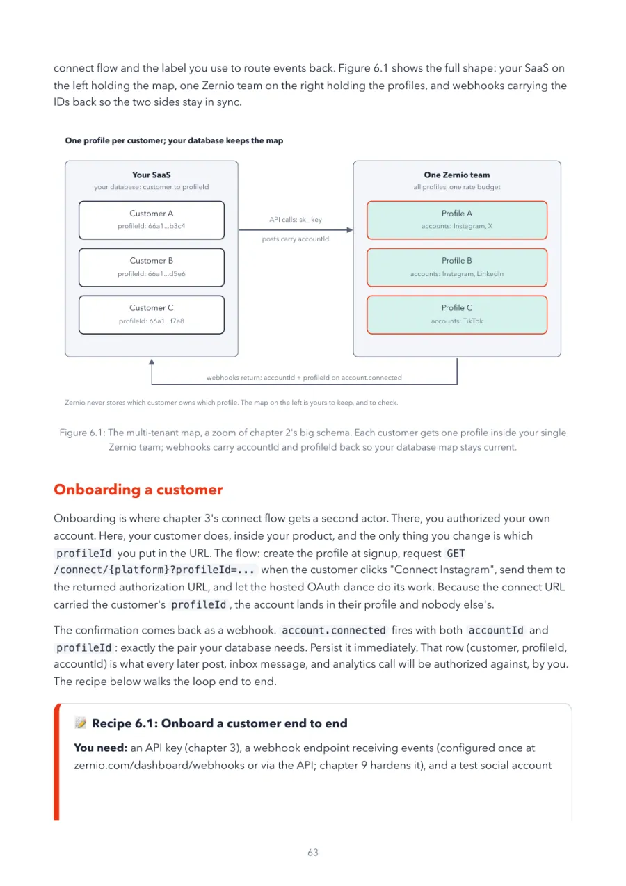 Zernio Made Crystal Clear, page 63: the multi-tenant map, a zoom of chapter 2's big schema